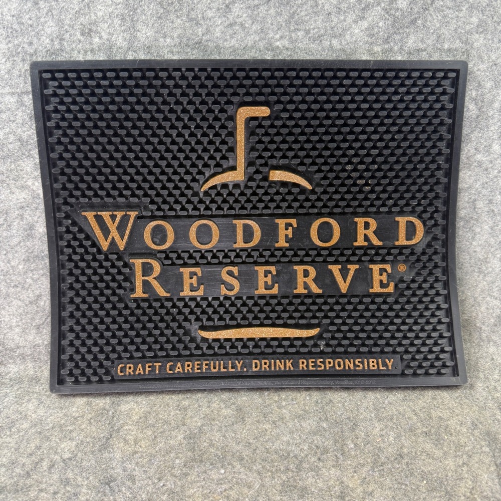 Woodford Reserve Bar Mat Black Rubber Spill Mat Copper Logo 10x13 Bourbon Decor